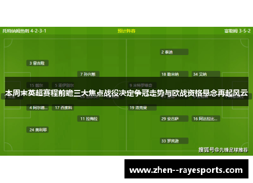 本周末英超赛程前瞻三大焦点战役决定争冠走势与欧战资格悬念再起风云