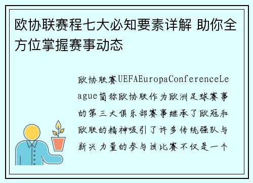 欧协联赛程七大必知要素详解 助你全方位掌握赛事动态 欧协联赛程七大必知要素详解 助你全方位掌握赛事动态